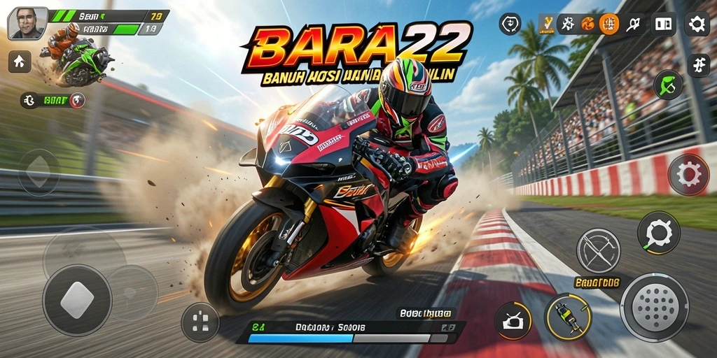 Tampilan gameplay BARA22 yang menegangkan saat balapan motor.