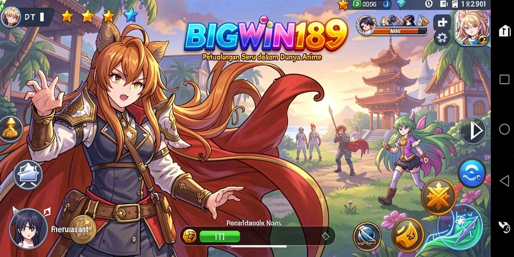 Screenshot gameplay yang menampilkan karakter anime dalam aksi.