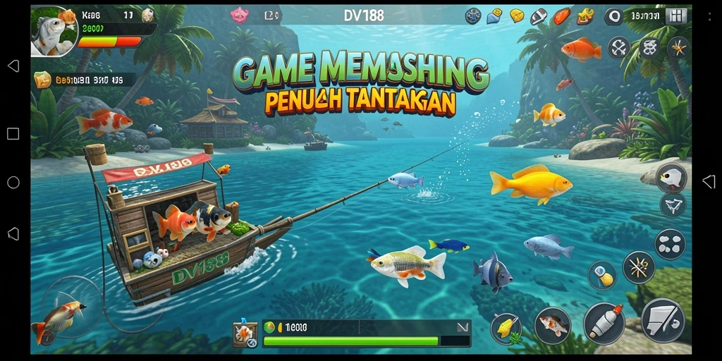 Tampilan gameplay <strong>DV188</strong> yang seru dan mendebarkan saat memancing ikan.