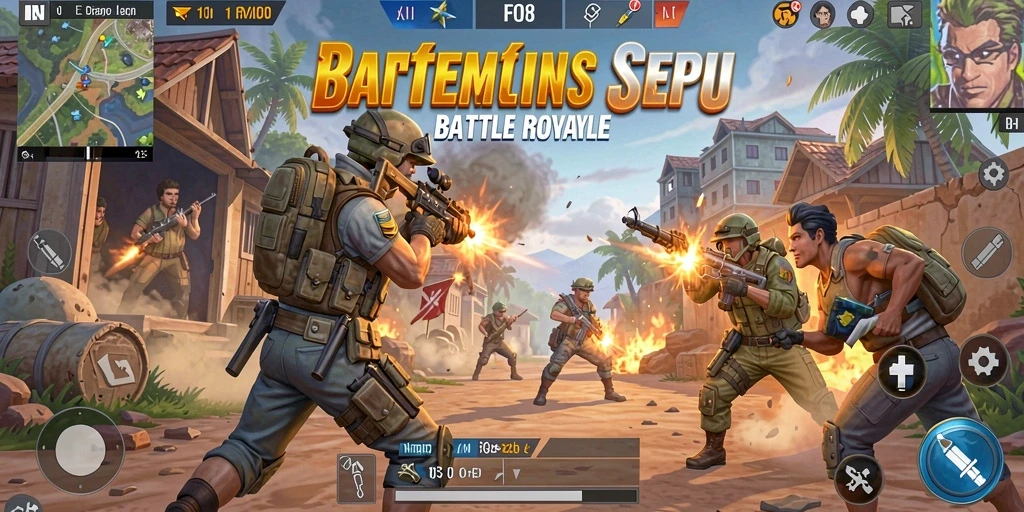 Tampilan seru gameplay <strong>FO8</strong> dengan aksi Battle Royale yang mendebarkan.