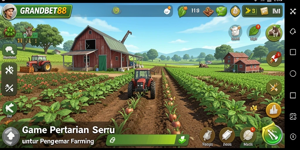 Screenshot gameplay GRANDBET88 menampilkan aktivitas bertani yang seru.