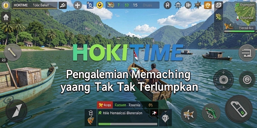 Screenshot gameplay HOKITIME menampilkan aksi seru saat memancing.