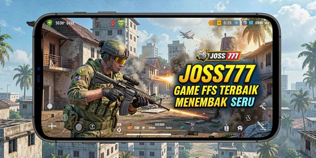 Screenshot utama JOSS777 menampilkan aksi menembak yang intens dan grafis menawan.
