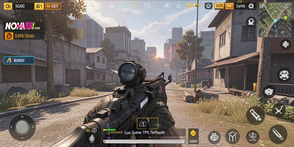 Screenshot gameplay NONA88 menunjukkan aksi mendebarkan di TPS.
