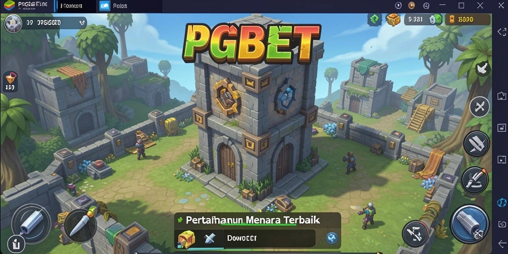 Tampilan gameplay PGBET dengan menara bertahan melawan gelombang musuh.