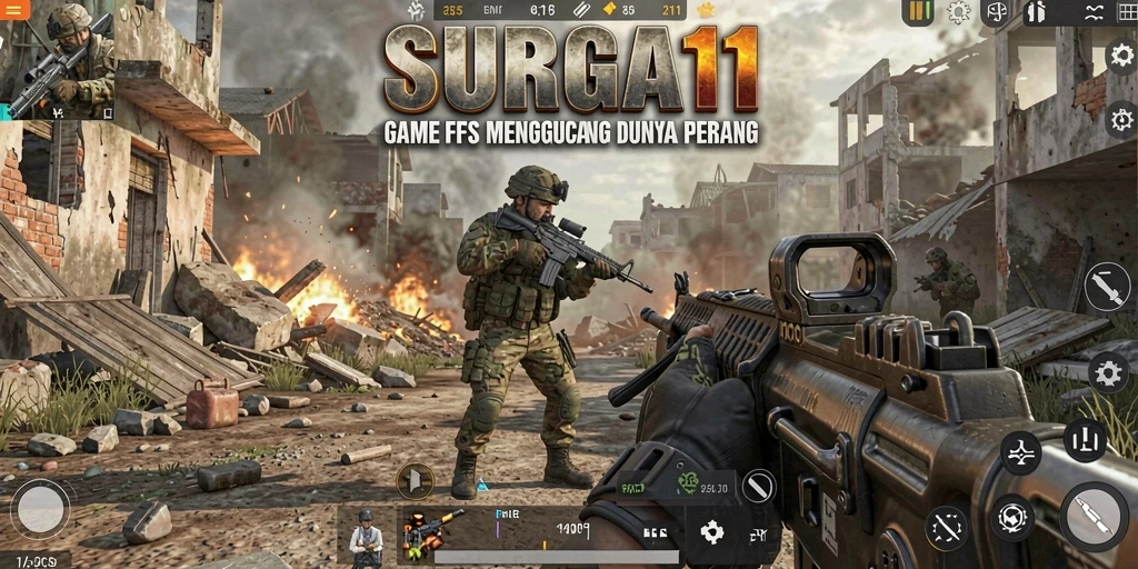 Tampilan gameplay SURGA11 yang mendebarkan dan penuh aksi FPS.
