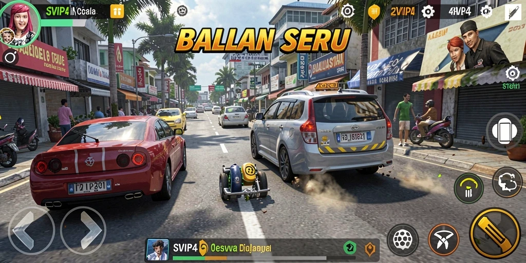 Screenshot gameplay SVIP4 menunjukkan aksi balapan yang mendebarkan.